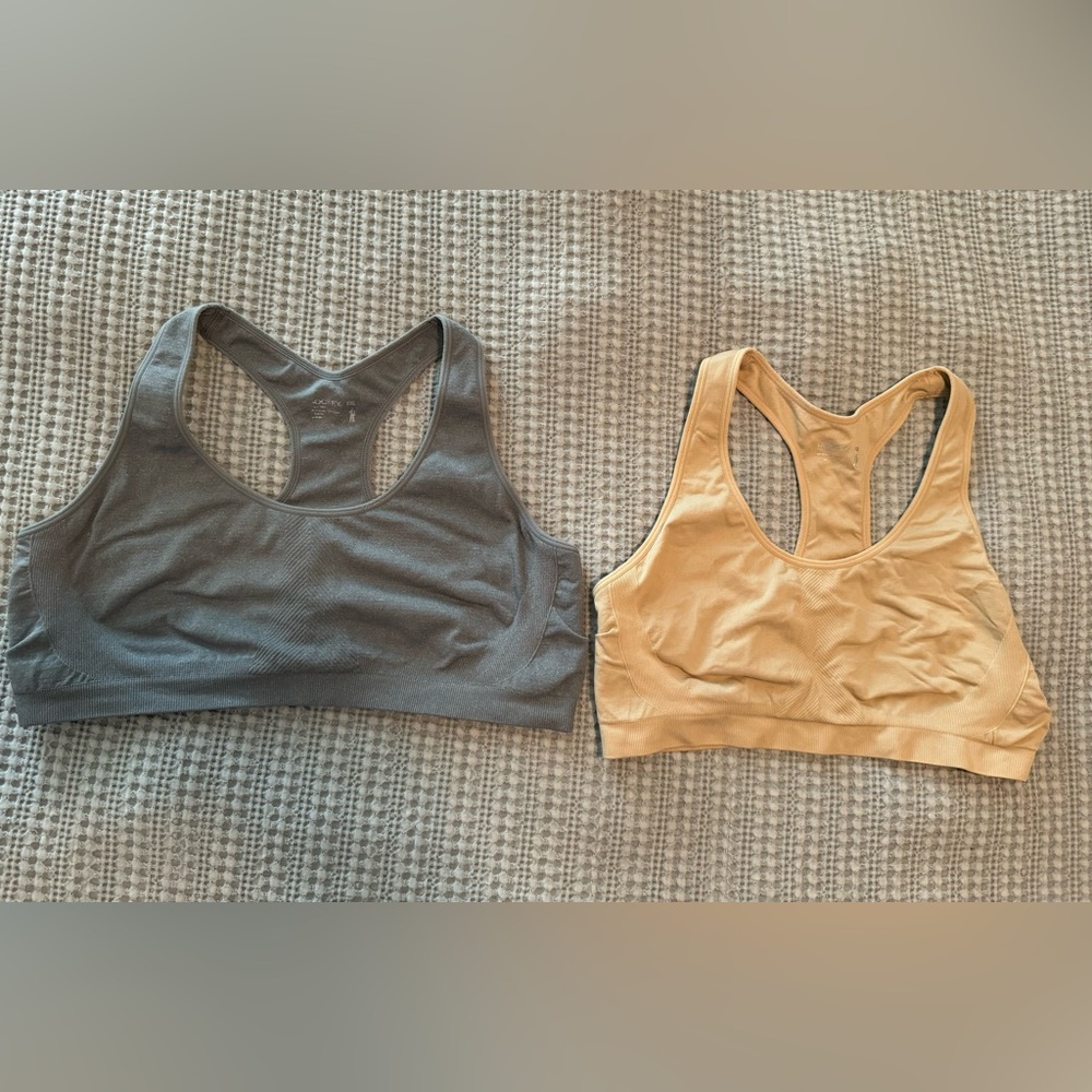 Two Jockey Racerback Sports Bras - Gray and Tan